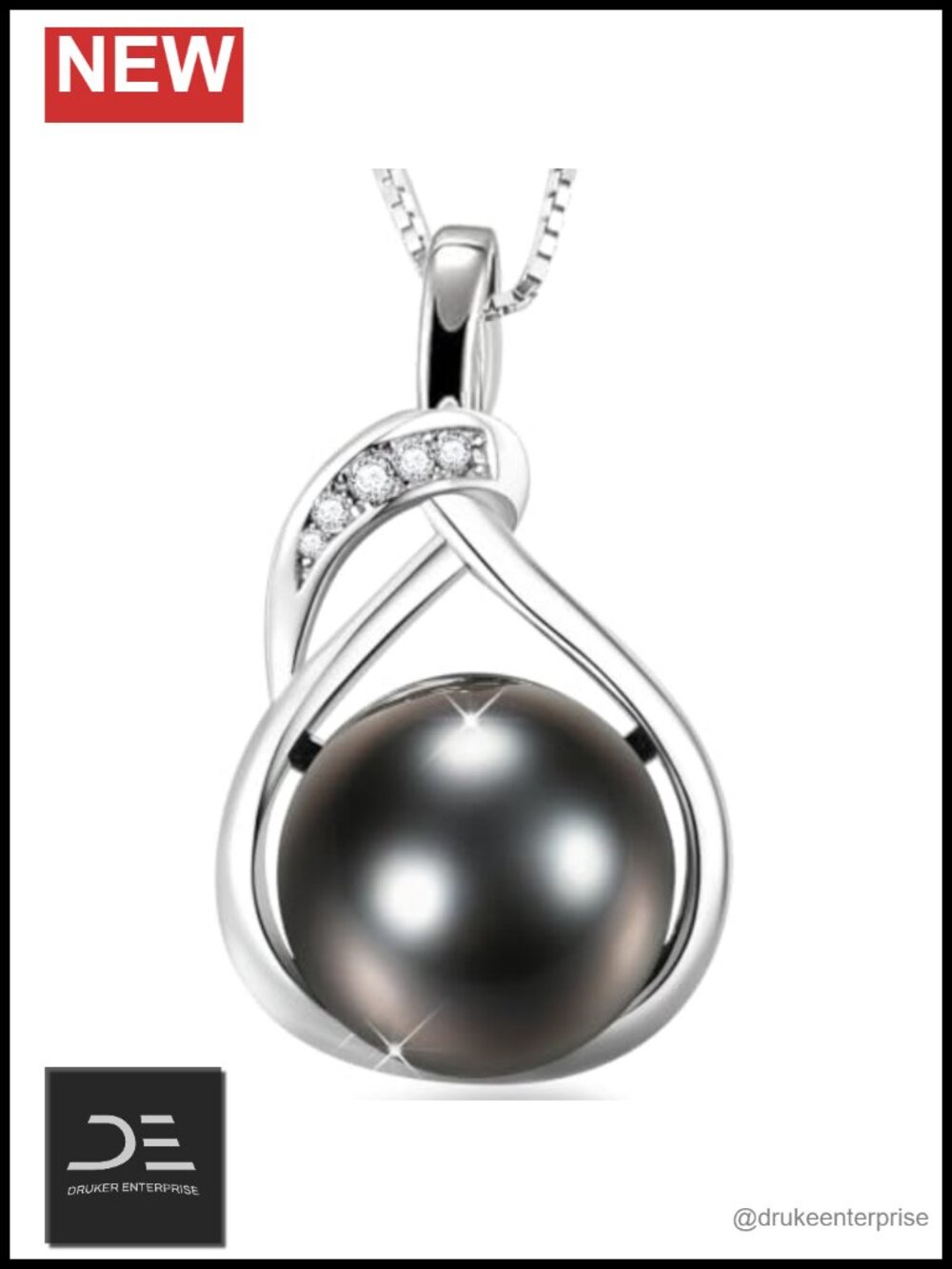 Real Tahitian Black Pearl Necklace, Sterling Silver, 10-12mm
